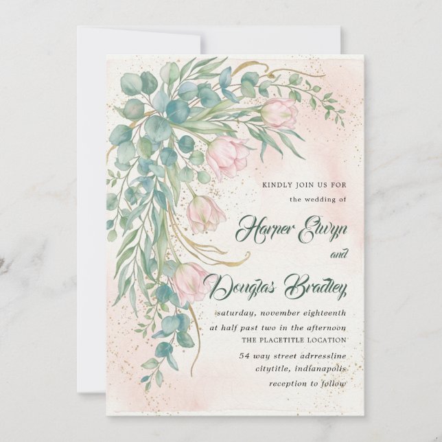 Faire-part de mariage élégant Tulipe Verte (Devant)
