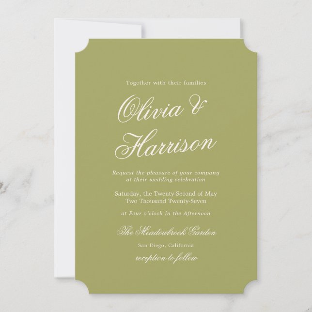 Faire-Part de Mariage Élégant Vert Olive Jardin (Devant)
