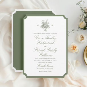 Faire-part de mariage élégant vert sauge monogramm