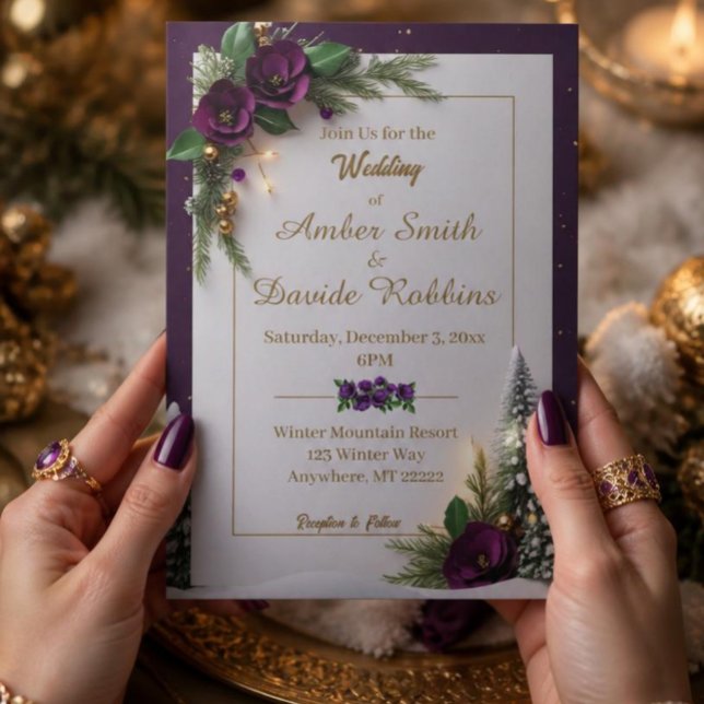 Faire-part de mariage élégant violet et or (Créateur téléchargé)