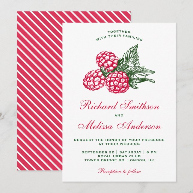Faire-part de mariage Elégantes framboises sucrées (Devant / Derrière)