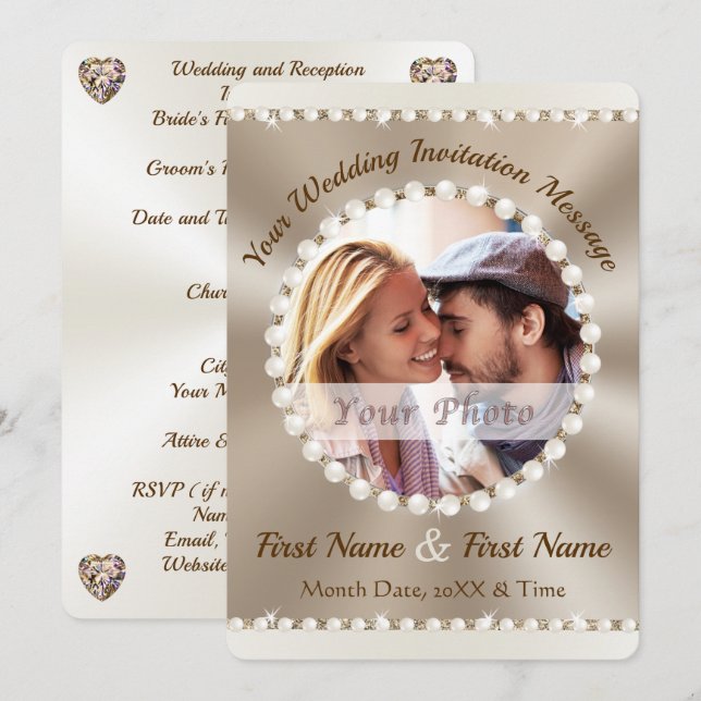 Faire-part de mariage élégants avec photo, ou Supp (Devant / Derrière)