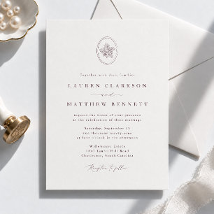 Faire-part de mariage emblème chêne gravé vintage