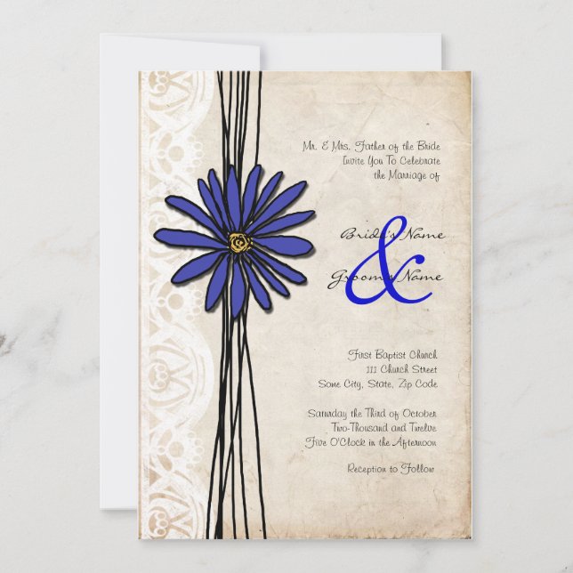 Faire-part de mariage Emerald Blue Daisy Vintage (Devant)