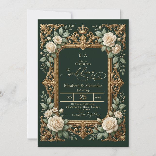 Faire-part de mariage Émeraude et Or (Devant)