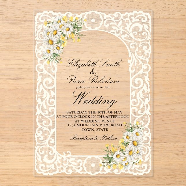 Faire-part de mariage en acrylique à dentelle de m (Recto)