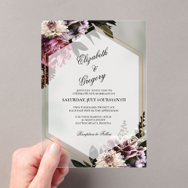 Faire-part de mariage en acrylique botanique rose (In situ (ordinateur de poche))