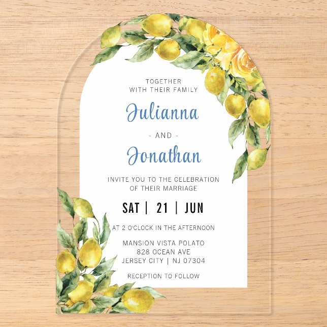Faire-part de mariage en acrylique Citron Italien  (Recto)