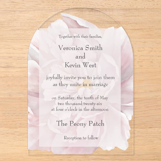 Faire-part de mariage en acrylique clair Blush Peo (Recto)