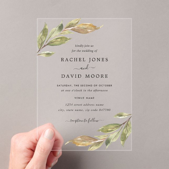 Faire-part de mariage en acrylique clair Leaf (In situ (ordinateur de poche))