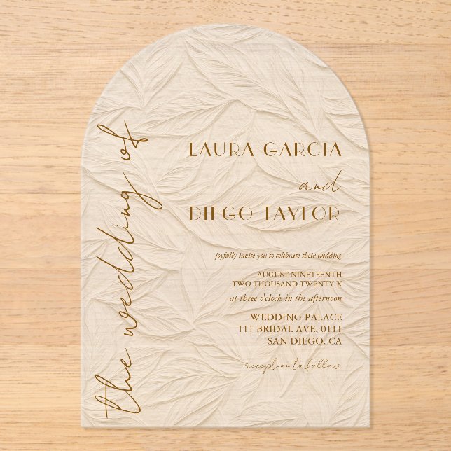 Faire-part de mariage en acrylique feuilles d'ivoi (Recto)