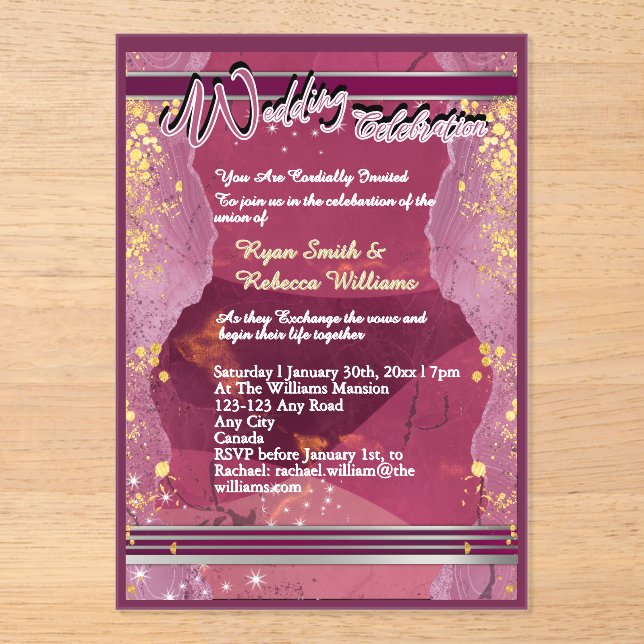Faire-part de mariage en acrylique marbre violet  (Recto)