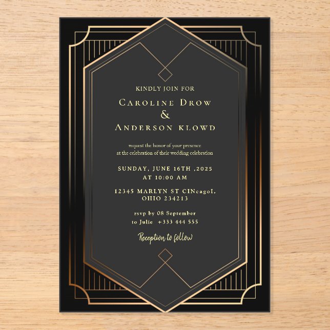 Faire-part de mariage en acrylique OR (Recto)