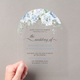 Faire-part de mariage en acrylique Roses Bleu Clai