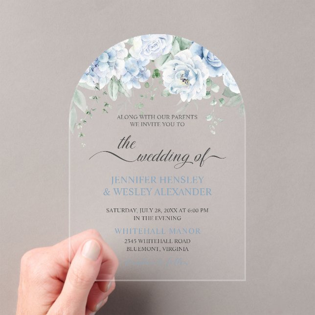 Faire-part de mariage en acrylique Roses Bleu Clai (In situ (ordinateur de poche))