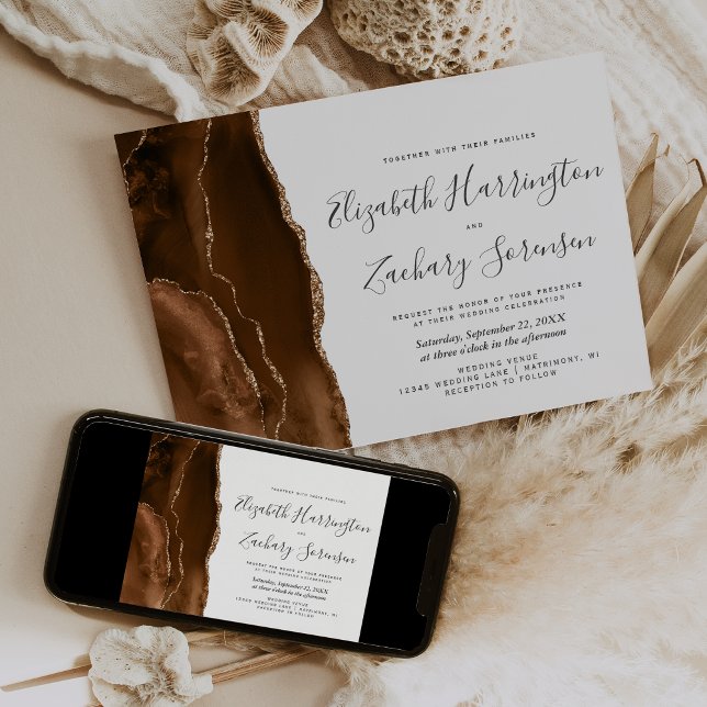 Faire-part de mariage en agate dorée marron Mocha (Créateur téléchargé)