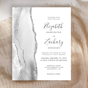 Faire-part de mariage en agate grise, blanche et a