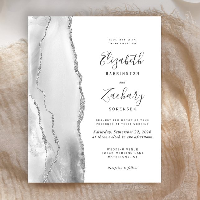 Faire-part de mariage en agate grise, blanche et a (Créateur téléchargé)