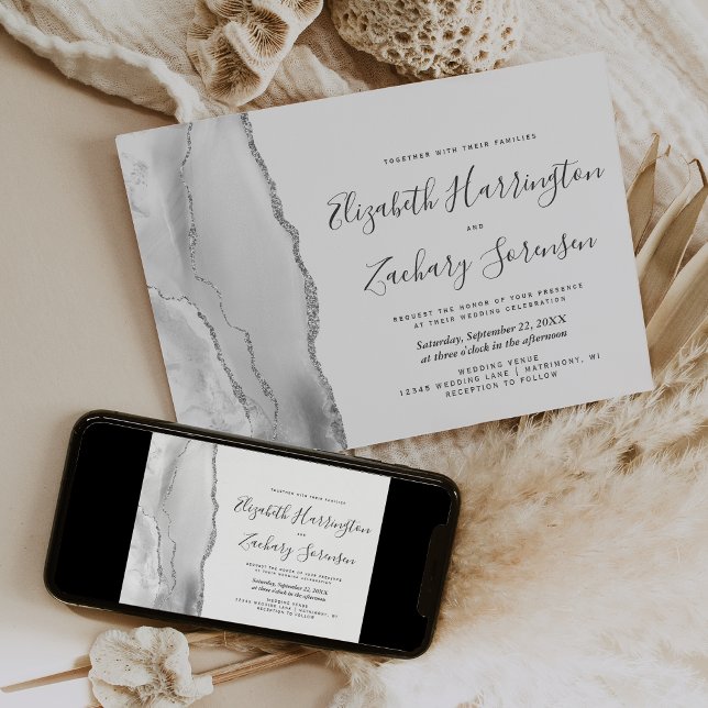 Faire-part de mariage en agate grise et argentée m (Créateur téléchargé)