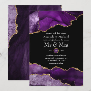 Faire-part de mariage en agate or et violet