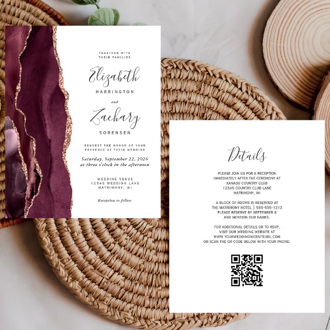 Faire-part de mariage en agate or rose Bourgogne p (Créateur téléchargé)