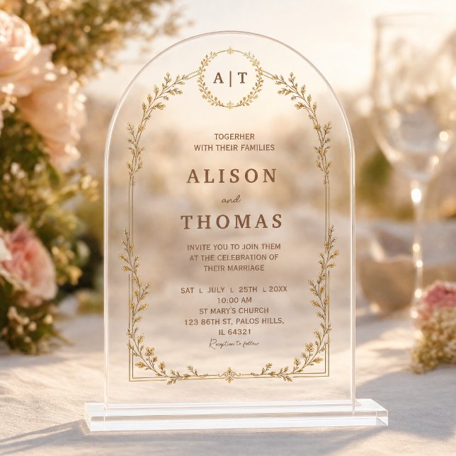 Faire-part de mariage en arche en acrylique clair  (Luxury Clear Acrylic Arch Wedding Invitation)