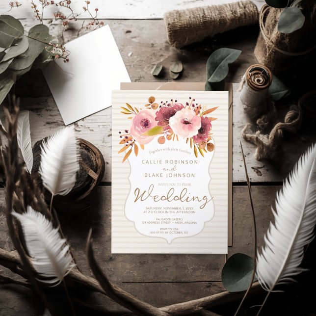 Faire-part de mariage en Boho Flush Flora moderne (Wedding Invitation in Modern Boho Blush Flora)