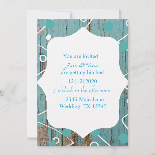 Faire-part de mariage en bois avec peinture bleue  (Devant)