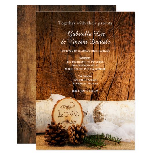 Faire Part De Mariage En Bois De Bouleau Rustique Zazzle Fr