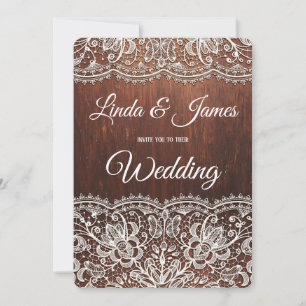 Faire-part de mariage en bois et dentelle