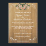 Faire-part de mariage en bois rustique<br><div class="desc">Invitations de mariage rustique en bois avec écriture calligraphique et fleurs roses. Ajoutez simplement vos propres informations dans ce modèle facile à utiliser. Assurez-vous de rechercher les autres produits de coordination de cette collection.</div>
