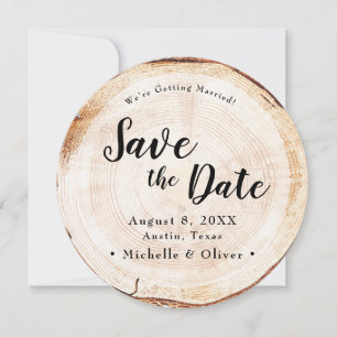 Faire-part de mariage en bois rustique avec photo
