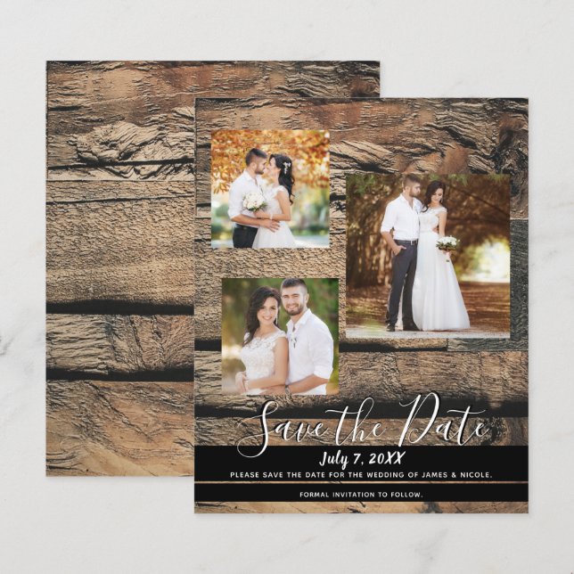 Faire-part de mariage en bois rustique de grange (Devant / Derrière)