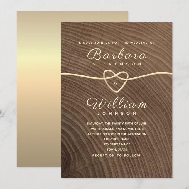 Faire-part de mariage en bois rustique et calligra (Devant / Derrière)