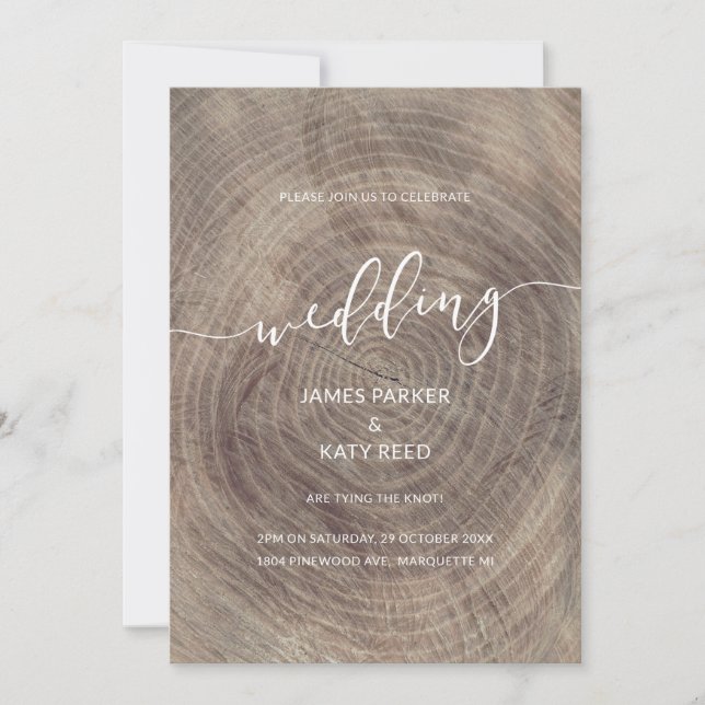 Faire-part de mariage en bois rustique et élégant (Devant)