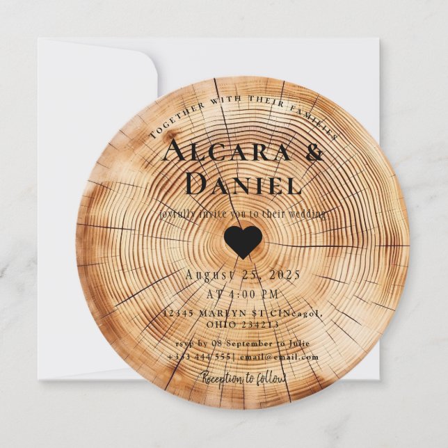 Faire-part de mariage en bois sculpté unique et pe (Devant)