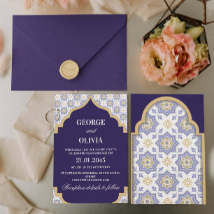Faire-part de mariage en carreaux marocains indigo