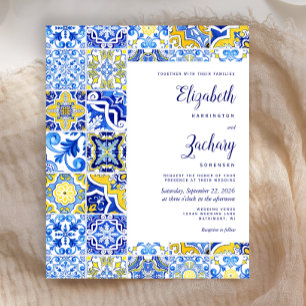 Faire-part de mariage en carreaux portugais jaunes