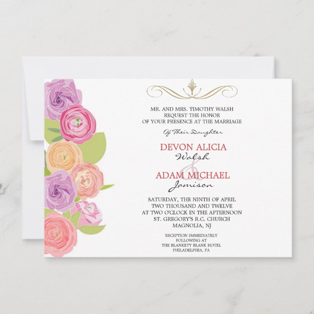Faire-part de mariage en cascade des fleurs Abstra (Devant)