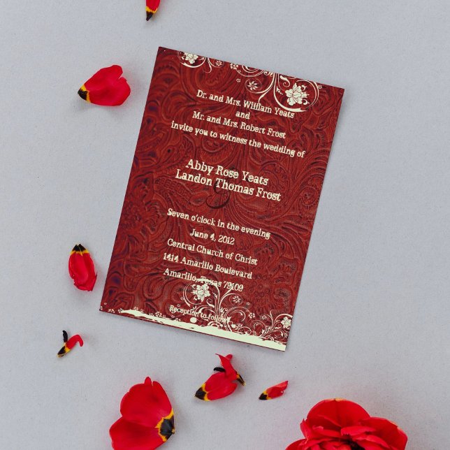 Faire-part de mariage en cuir rouge travaillé et d (Créateur téléchargé)