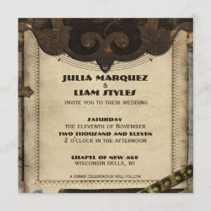 Faire-part de mariage en cuir victorien Steampunk