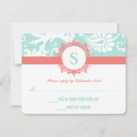 Faire-part de mariage en damas à monogramme avec m