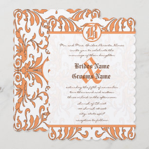Faire-part de mariage en damas corail et marron vi