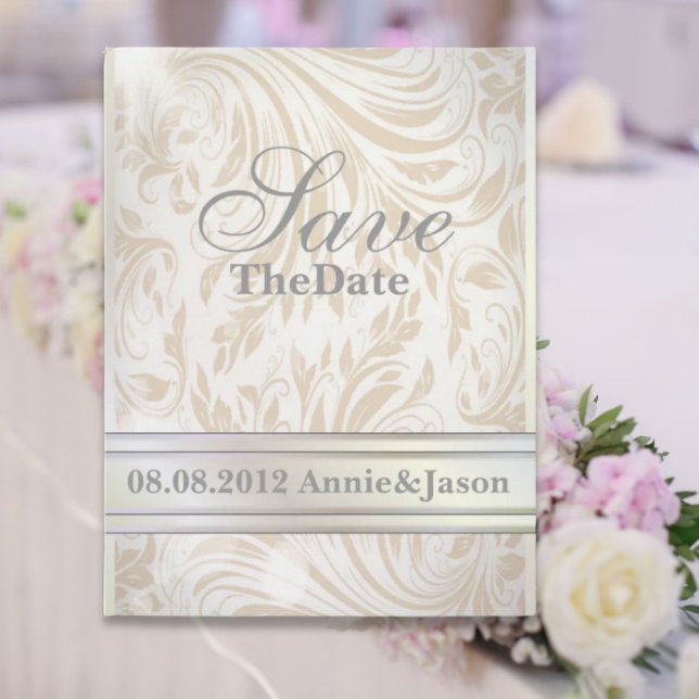 Faire-part de mariage en Damas de perle formel pou (Formal Pearl White Damask Wedding save the date Announcement Postcard)