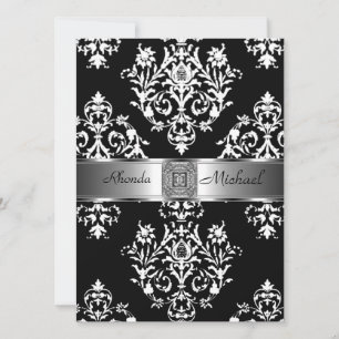 Faire-part de mariage en damas noir Damas