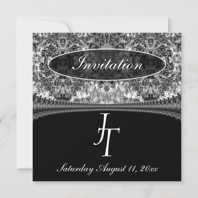 Faire-part de mariage en damas noir et blanc avec  (Devant)