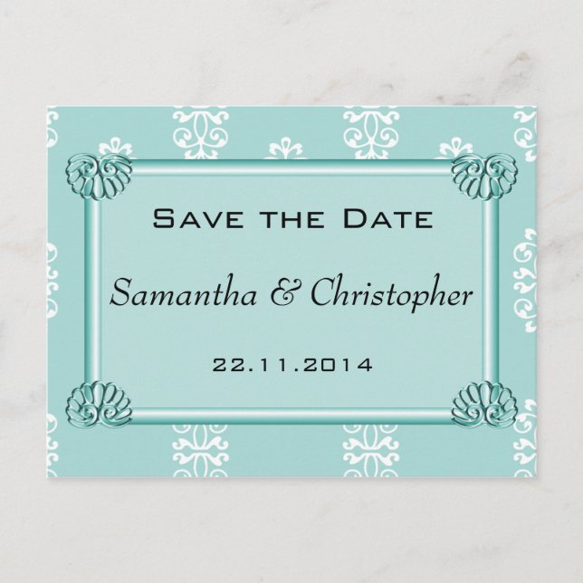 Faire-part de mariage en Damas turquoise (Devant)