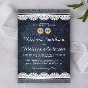 Faire-part de mariage en denim bleu country avec d
