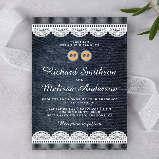 Faire-part de mariage en denim bleu country avec d (Créateur téléchargé)