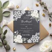 Faire-part de mariage en dentelle blanche grise